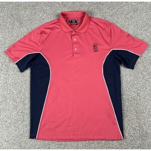 Links Tech Polo Shirt Men Medium Pink Blue Short Sleeve TPC Sawgrass Golf Course